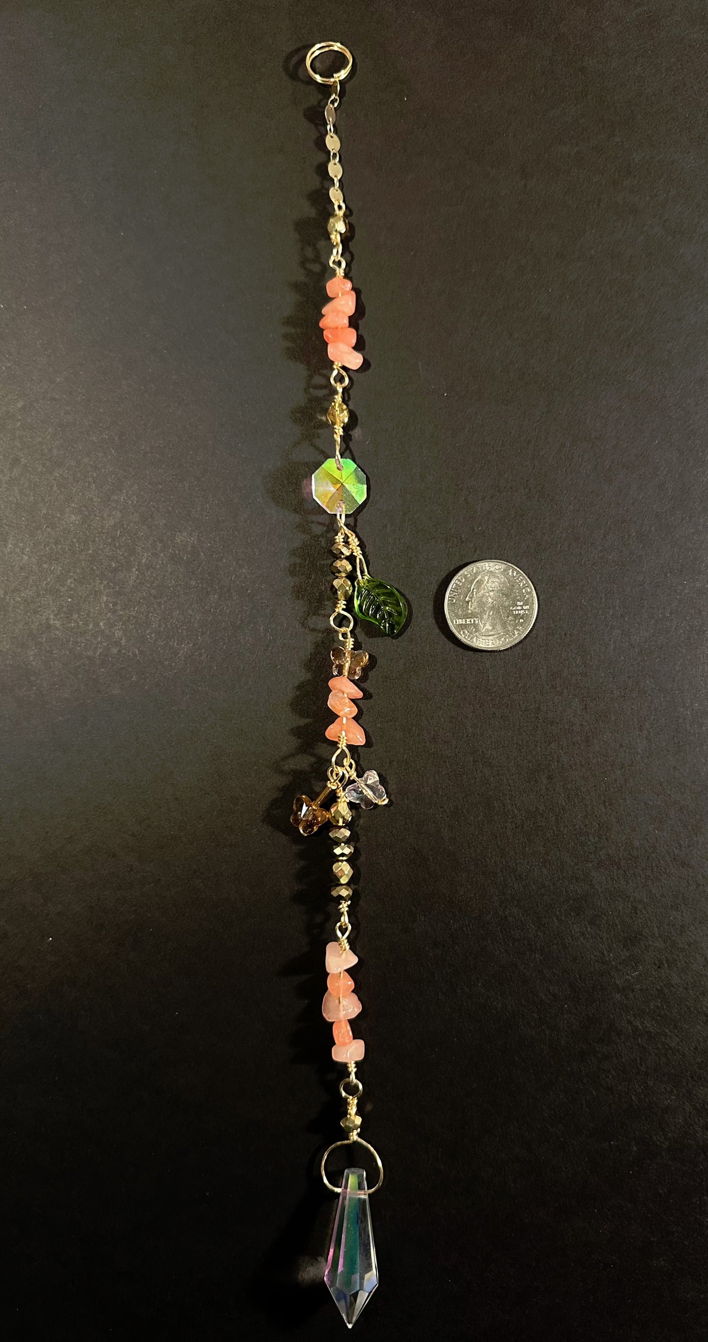 Butterfly and Pink Quartz Handmade Beaded Suncatcher