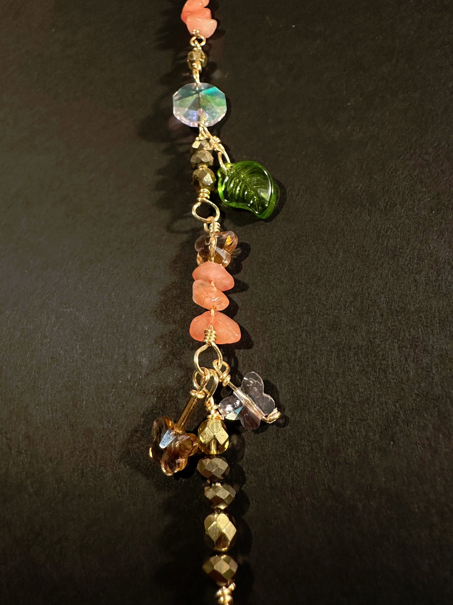 Butterfly and Pink Quartz Handmade Beaded Suncatcher