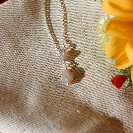 Rose Quartz Gemstone / 925 Sterling Silver Necklace