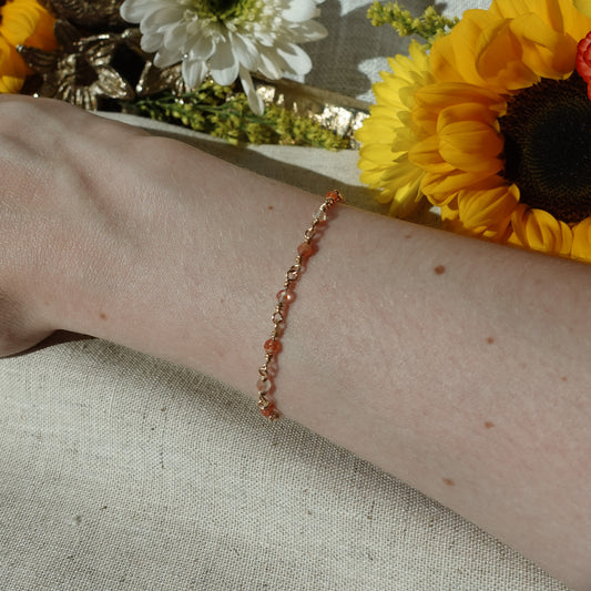 Fiery Orange Sunstone Gemstone / 14k Gold Filled Wire Wrapped Chain Bracelet