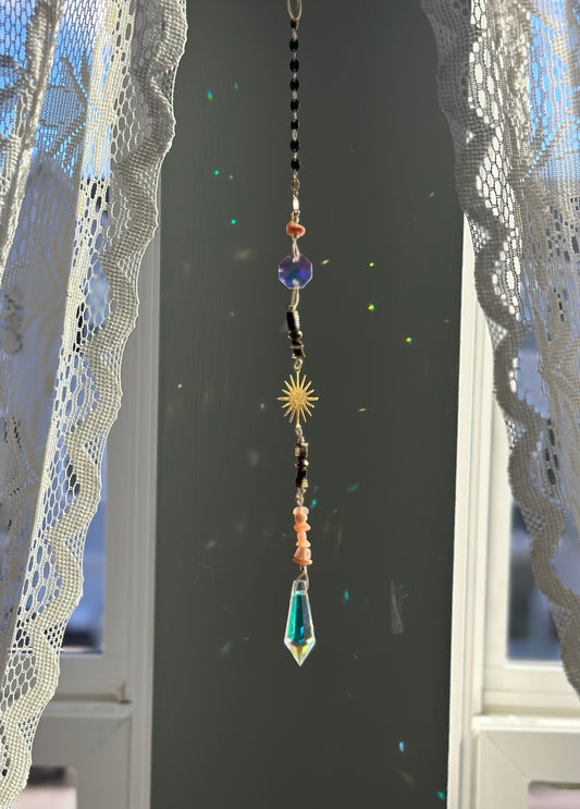 Golden Sun and Sunstone Handmade Beaded Suncatcher