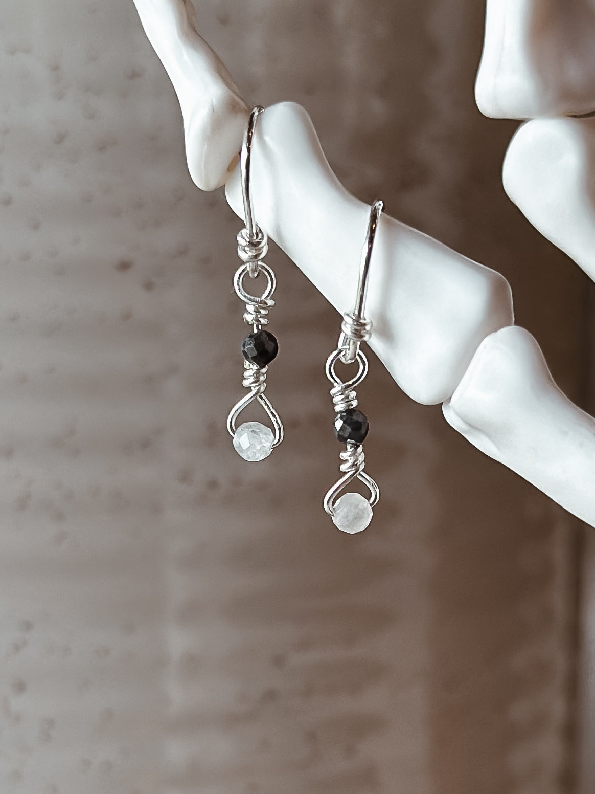 Teeny Tiny Moonstone and Sapphire Gemstone / 925 Sterling Silver Dainty Drop Earrings