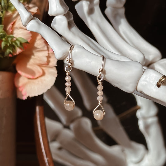 Moonstone and Sunstone Gemstone / 14k Gold Filled Drop Earrings