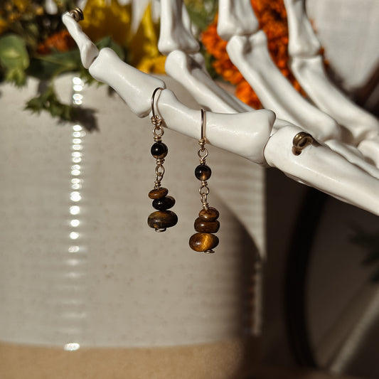 Jasper and Tiger's Eye Gemstone / 14k Gold Filled Dainty Dangle Earrings