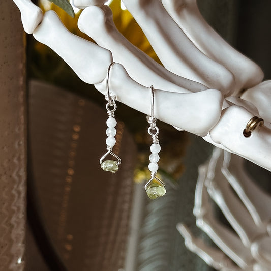 Moonstone and Peridot Gemstone / 925 Sterling Silver Earrings